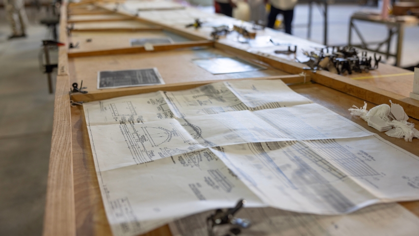 Using fuselage plans, UCI engineering students are building a full-scale replica of the Jenny, a 1917 biplane. Photo: Flying Leathernecks Heritage Foundation