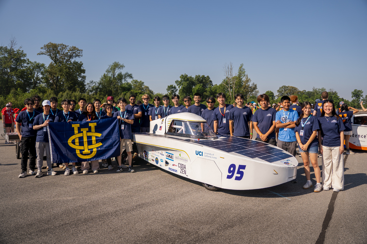 The UCI Solar Car team with SolEater at the 2025 Formula Sun Grand Prix