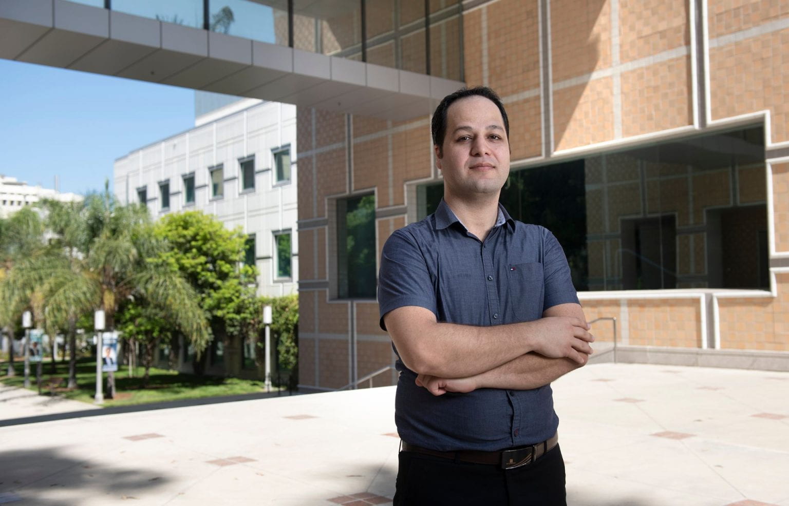 Rahim Esfandyarpour, UC Irvine assistant professor of electrical engineering and computer science, says, “Chronic illnesses and stress-related conditions affect hundreds of millions of people worldwide, making early diagnosis and consistent health monitoring essential in reducing disease burden and improving patients’ quality of life. Our IREM-W2MS3 wearable is designed to accomplish the goal of stable, ongoing sweat monitoring and health profiling.” Steve Zylius / UC Irvine