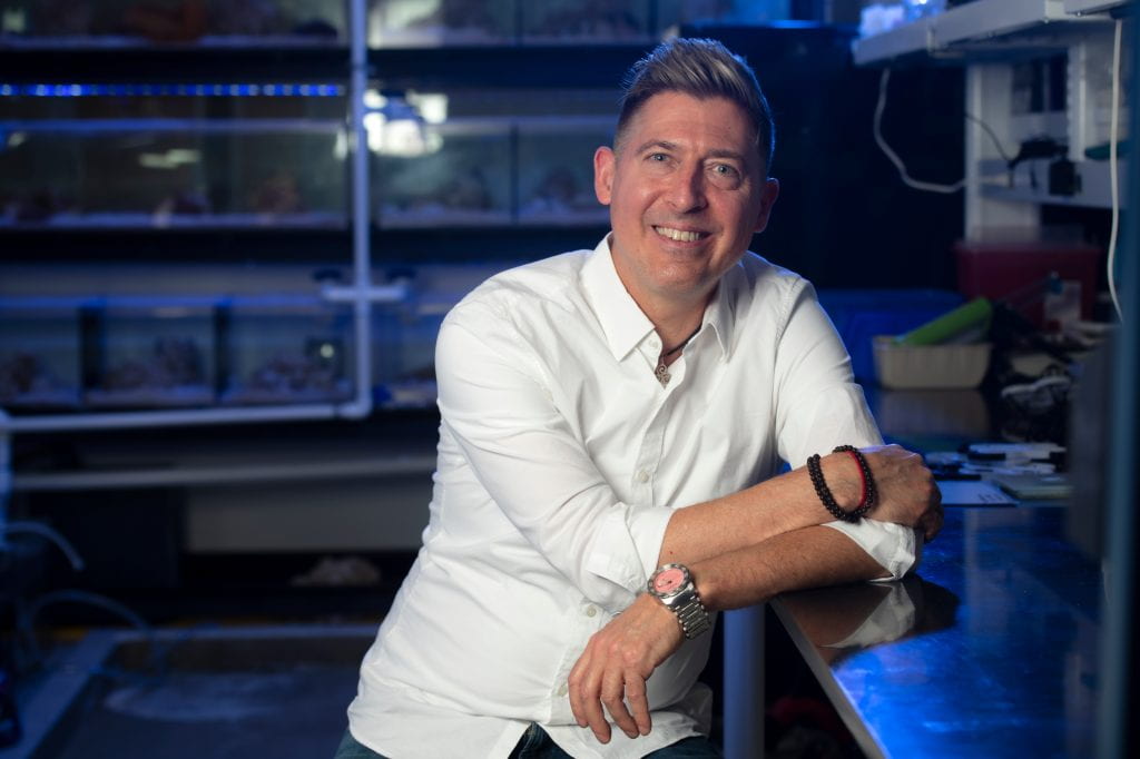 David Kisailus, UC Irvine professor of materials science and engineering, was recently involved in a research project to convert human urine to hydroxyapatite, a valuable biomedical implant material. This, he says, solves an environmental problem while creating a substance that can be the basis of an entirely new and lucrative industrial sector. Steve Zylius / UC Irvine David Kisailus, UC Irvine professor of materials science and engineering, was recently involved in a research project to convert human urine to hydroxyapatite, a valuable biomedical implant material. This, he says, solves an environmental problem while creating a substance that can be the basis of an entirely new and lucrative industrial sector. Steve Zylius / UC Irvine