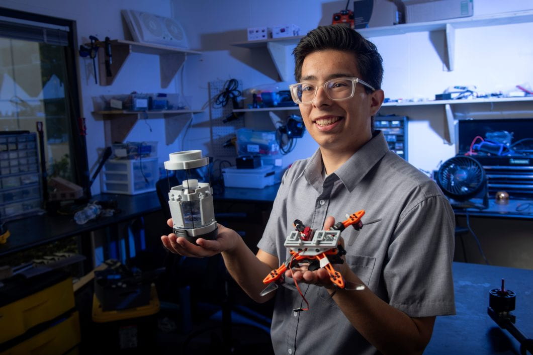 “What makes engineering enticing to me is the ability to appreciate my work and creativity in the palm of my hand,” says Ozzy Sanchez-Aldana. Steve Zylius / UCI Photo of Ozzy Sanchez-Aldana