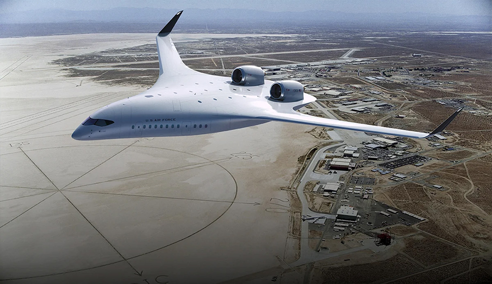 An image of the blended wing body (BWB) plane by JetZero