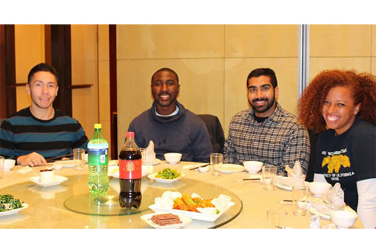 UCI students (from left Garcia, Smith, Bhatia and Dumas) visit Peking University in November