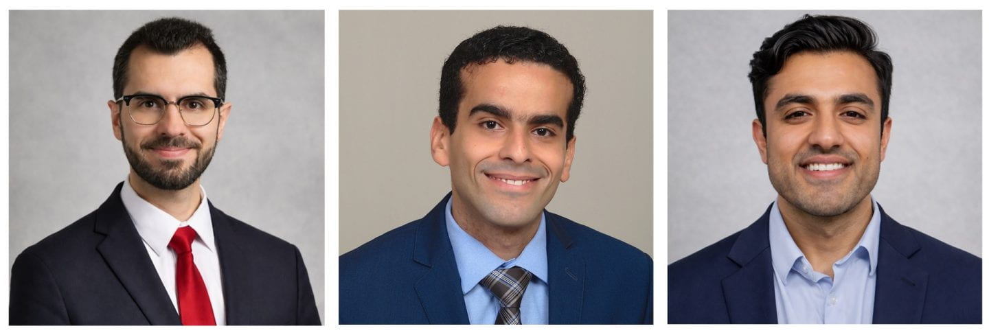 Co-authors of the study appearing in the Journal of the American Heart Association include (left to right) Mohammad Saber Hashemi, a former UC Irvine postdoctoral scholar, and Peter Abdelmaseeh and Atif Nehvi with Jefferson Health. Arash Kheradvar / UC Irvine