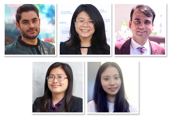 Pictured, clockwise from top left, are Samueli School graduate students Amir-Salar Esteki, Joanne Ly, Snehan Peshin, Nhi Quach, and Hong Wei. Pictured, clockwise from top left, are Samueli School graduate students Amir-Salar Esteki, Joanne Ly, Snehan Peshin, Nhi Quach, and Hong Wei.