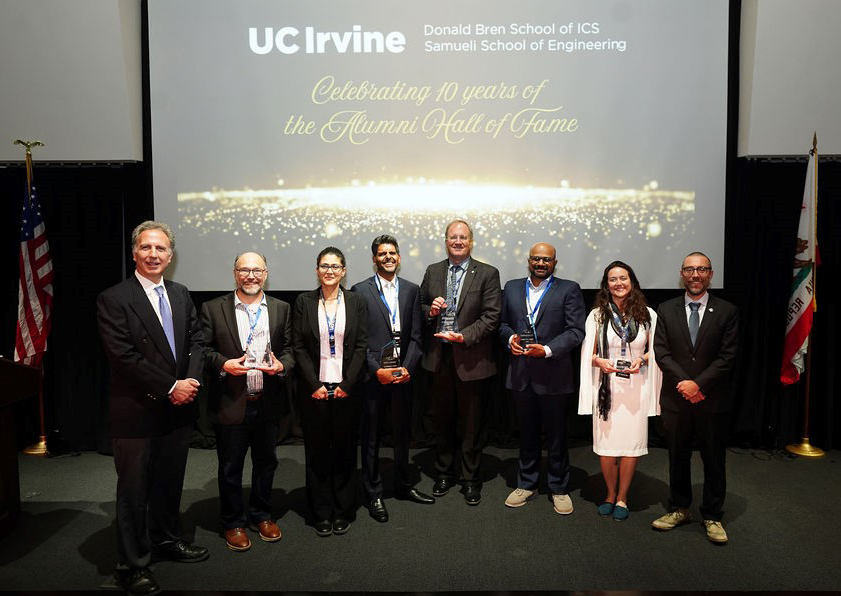 Deans and Hall of Fame inductees celebrated the 10th annual event at the Beckman Center on May 2, 2025. Pictured from left: Information and Computer Sciences Dean Marios Papaefthymiou, Kenneth M. Anderson, Arezoo Ardekani, Punit Niranjan Shah, Kenneth Grier, Jagannathan Thinakaran, Shelly Peyton and Engineering Dean Magnus Egerstedt. Deans and Hall of Fame inductees celebrated the 10th annual event at the Beckman Center on May 2, 2025. Pictured from left: Information and Computer Sciences Dean Marios Papaefthymiou, Kenneth M. Anderson, Arezoo Ardekani, Punit Niranjan Shah, Kenneth Grier, Jagannathan Thinakaran, Shelly Peyton and Engineering Dean Magnus Egerstedt.