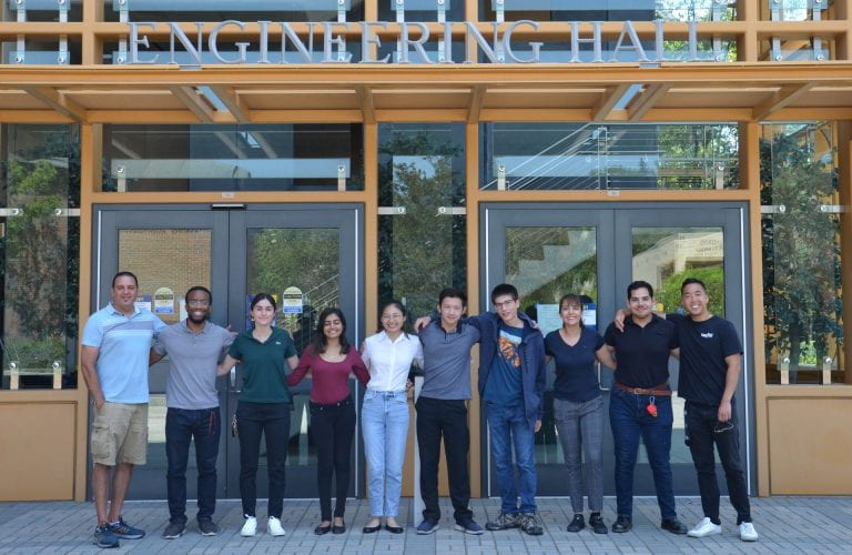 Heart Project participants, left to right: Arash Kheradvar, M.D., Ph.D., UCI professor of biomedical engineering; Nnaoma Agwu, BME Ph.D. candidate, Ida Pirzadeh, junior specialist in biomedical engineering, KLab; Ayushi Kadakia a senior at Northwood High School in Irvine; Kayla Hui, Kayla Hui, a junior at University High School in Irvine; Devon Chang, a junior at Arnold O. Beckman High School in Irvine; Mohammed Toukan, a senior at University High School, Yasaman Farsiani, postdoctoral scholar in biomedical engineering; Fernando Trinidad, Ph.D. student in biomedical engineering; and Daryl Nguyen, masters student in biomedical engineering.