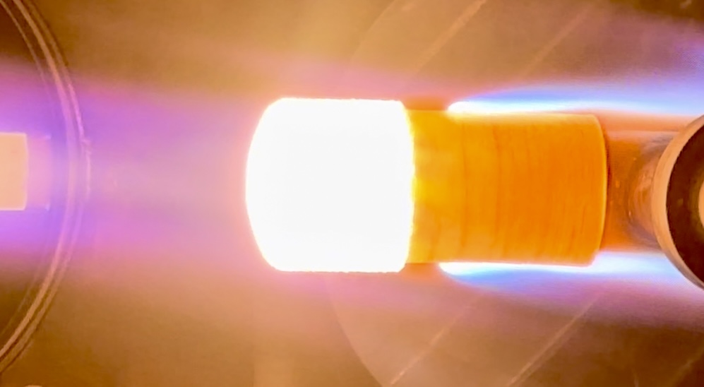 Hypersonic material testing of an iso-Q sample exposed to air plasma in the 350kW CHESS Plasmatron X facility. Hypersonic material testing of an iso-Q sample exposed to air plasma in the 350kW CHESS Plasmatron X facility.