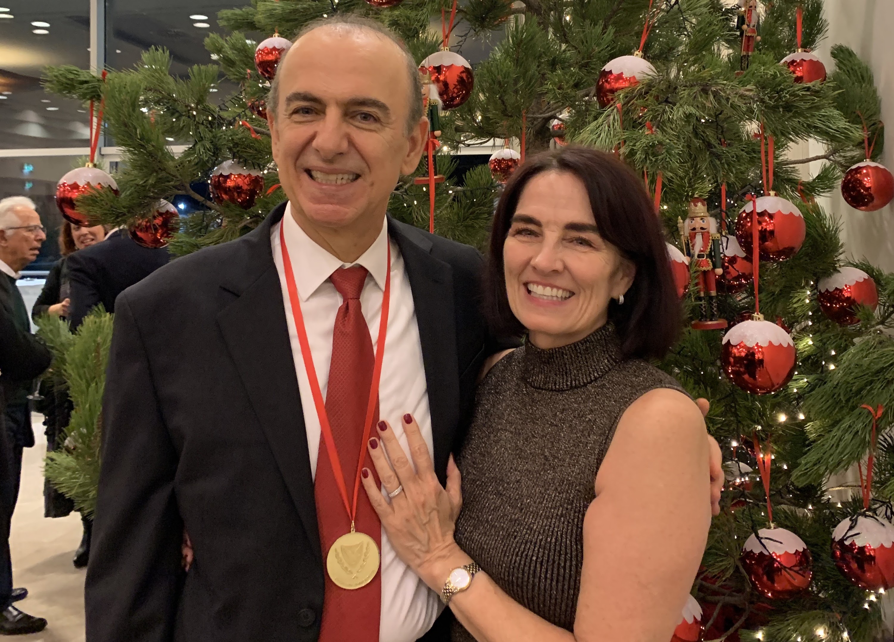 Kyriacos A. Athanasiou, UCI Distinguished Professor of biomedical engineering, traveled to Nicosia, the capital city of the Republic of Cyprus with his wife, Kiley, to receive the 2023 Medal of Excellence from the Cyprus Academy of Science, Letters and Arts on December 12. 