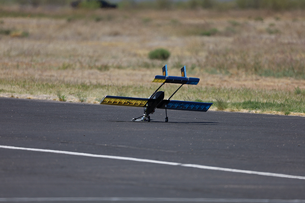 On mission two, the UCI aircraft lost thrust during take-off and took a nose dive, which bent the landing gear. On mission two, the UCI aircraft lost thrust during take-off and took a nose dive, which bent the landing gear.