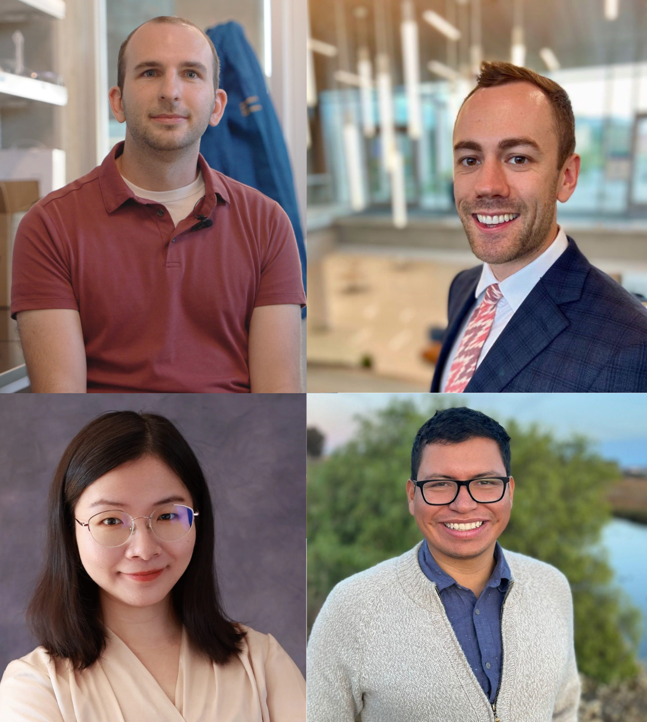 Four early career engineering faculty receive research awards, clockwise from top left, Ty Christoff-Tempesta, Matthew Dean, Christopher Ignacio Olivares Martinez and Fei Xia.