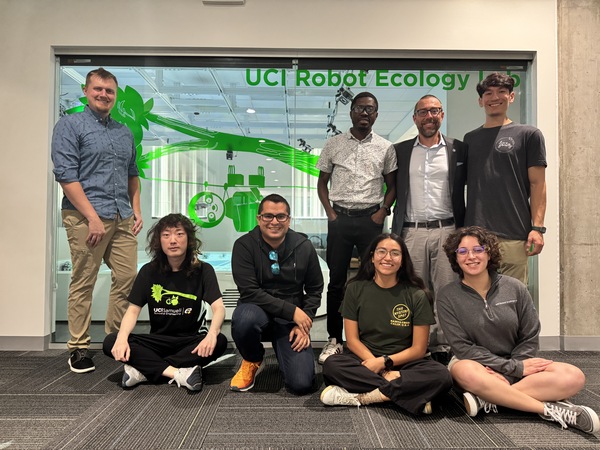 UCI engineering Dean Magnus Egerstedt (second from right) with his research team at the UCI Robot Ecology Lab